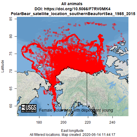 Telemetry map for all Southern Beaufort Sea Polar Bear (1985-2015) Tracking Maps and Data Visualizations species