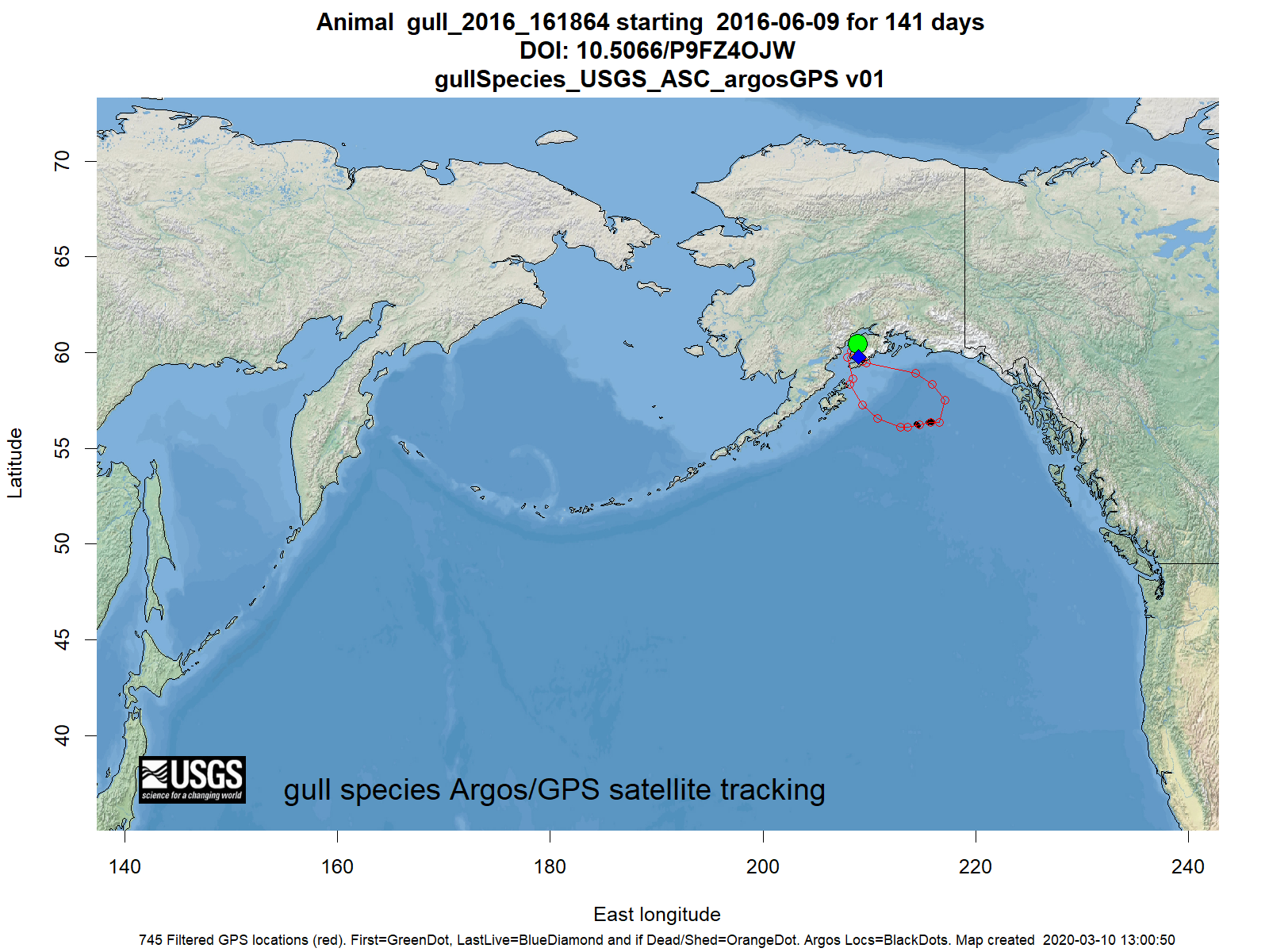 Tracking map for species gull_2016_161864