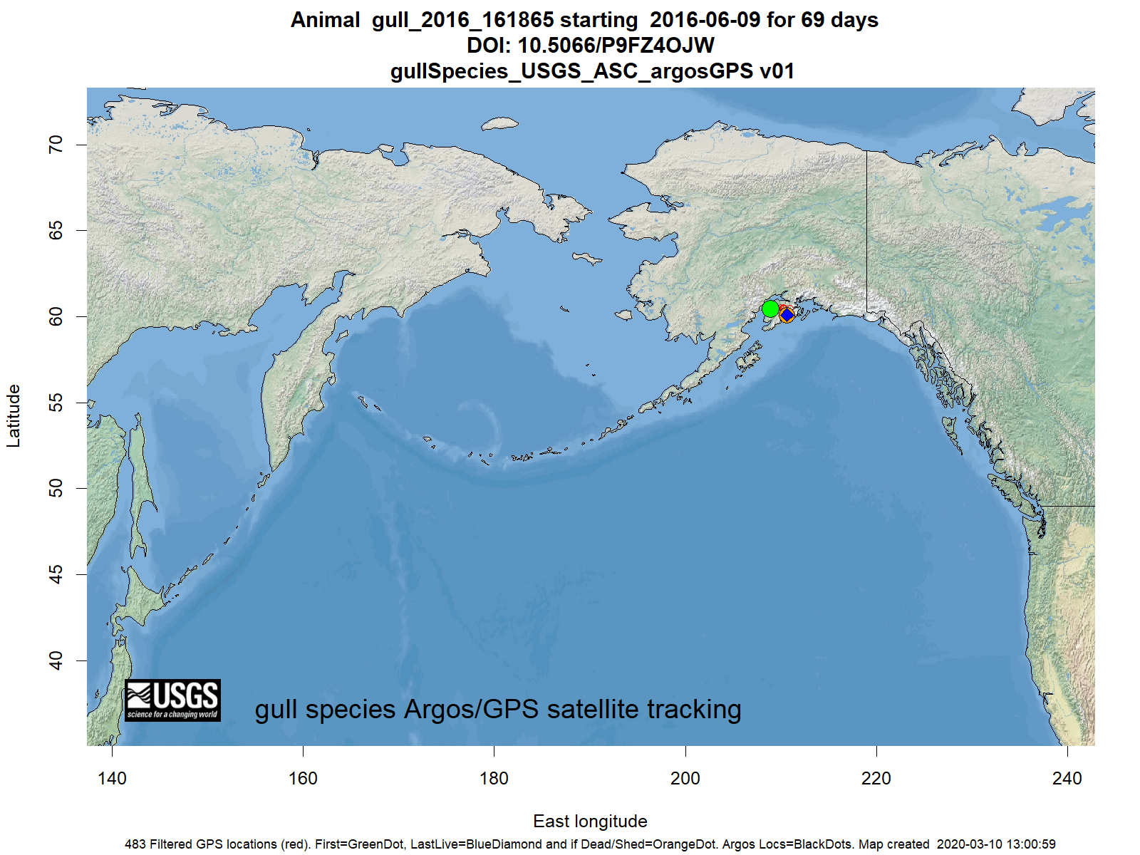 Tracking map for species gull_2016_161865