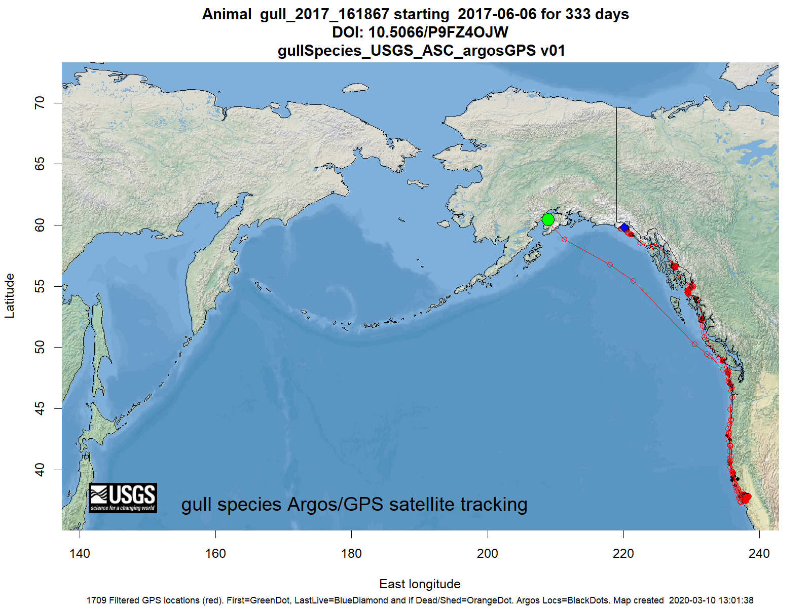 Tracking map for species gull_2017_161867