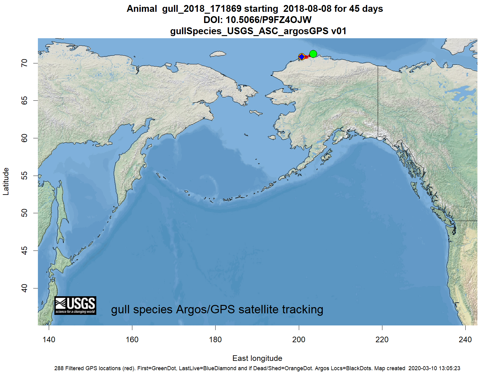Tracking map for species gull_2018_171869
