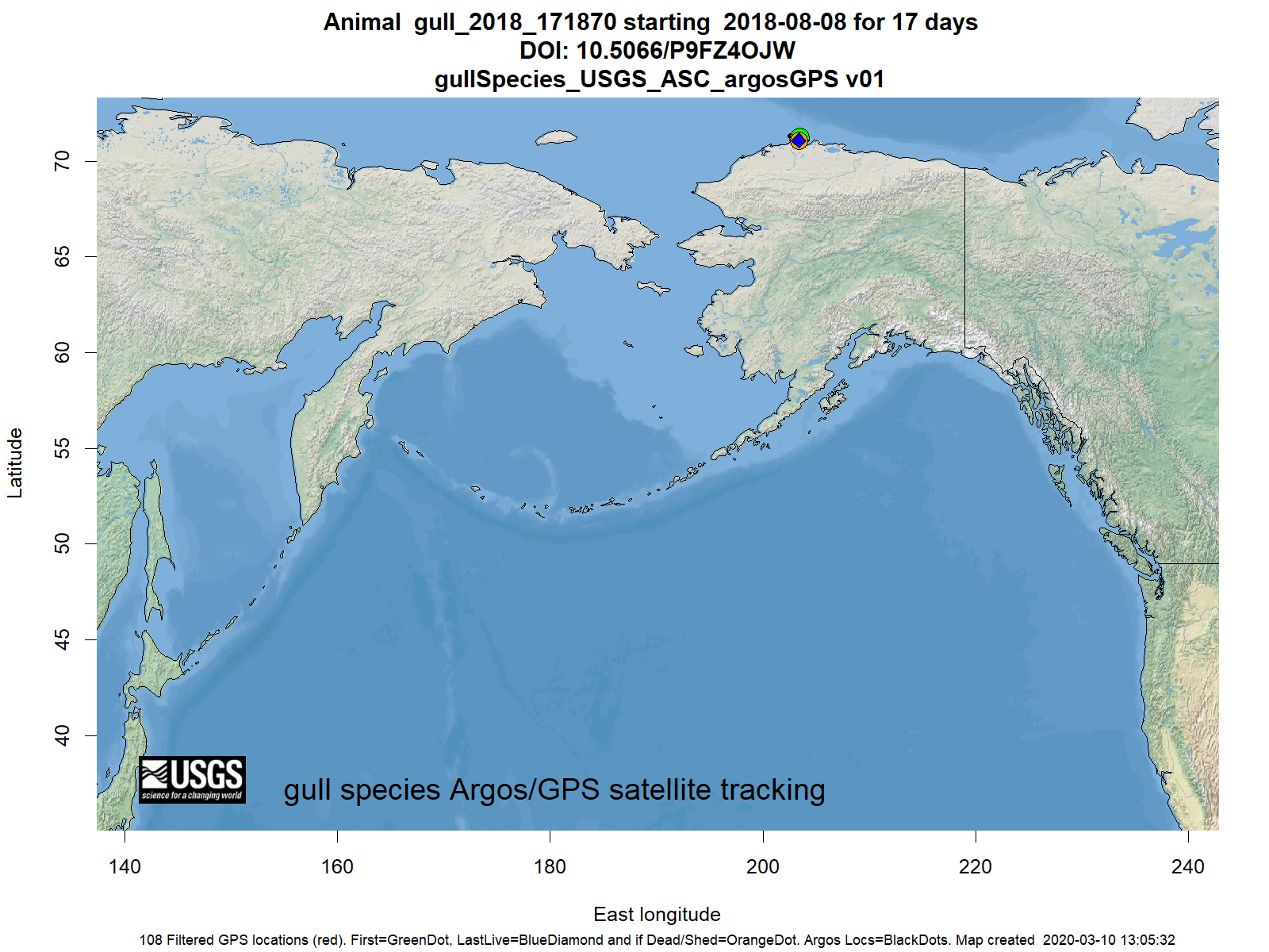 Tracking map for species gull_2018_171870