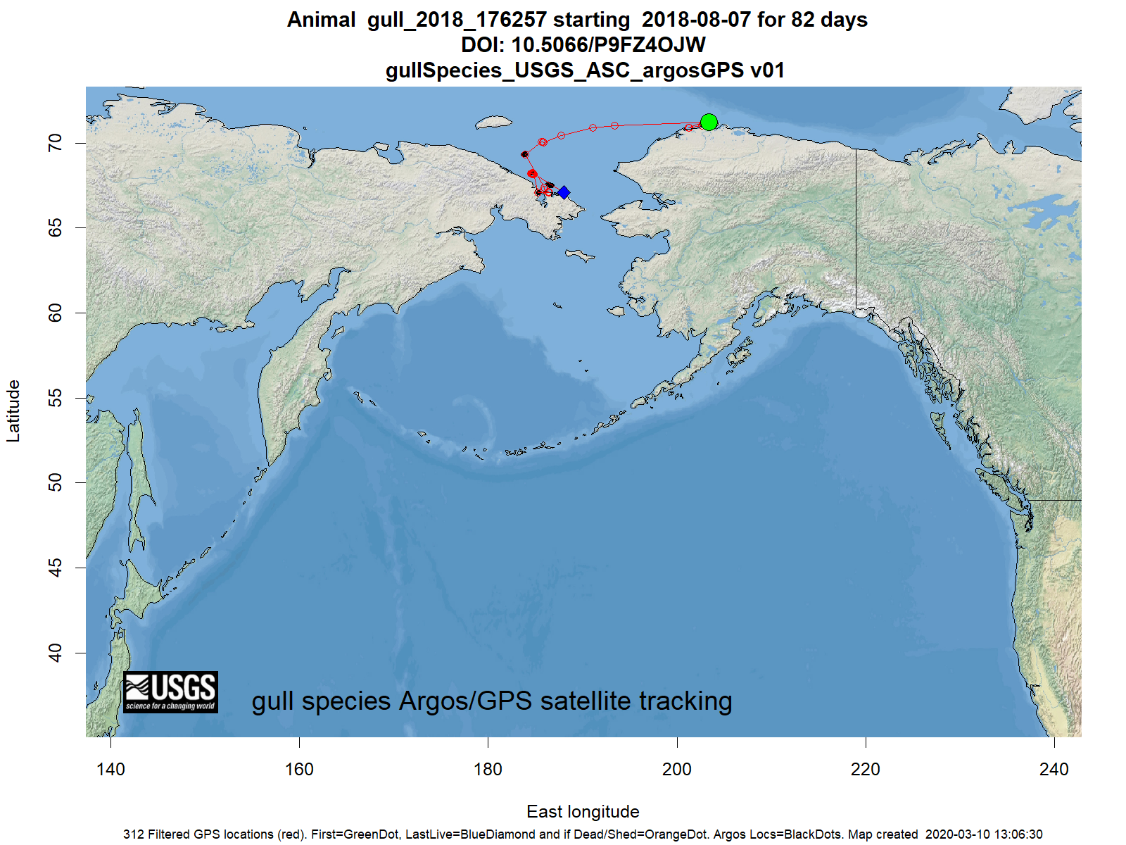 Tracking map for species gull_2018_176257