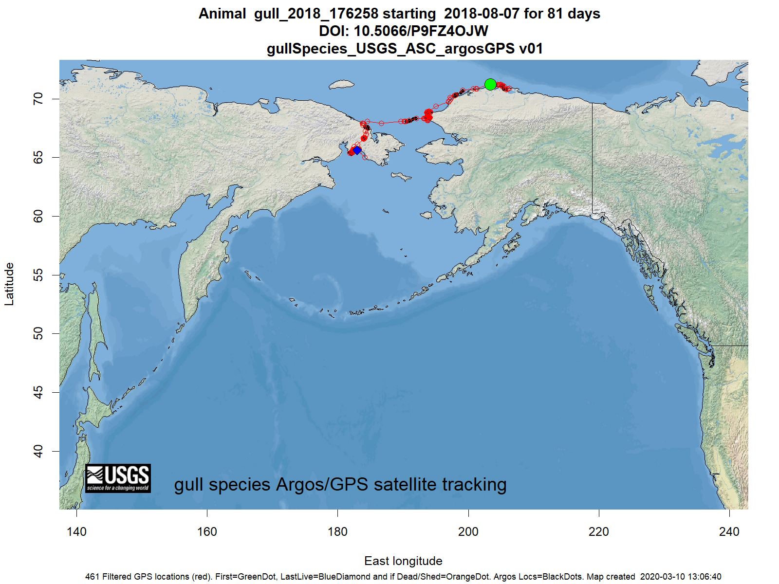 Tracking map for species gull_2018_176258