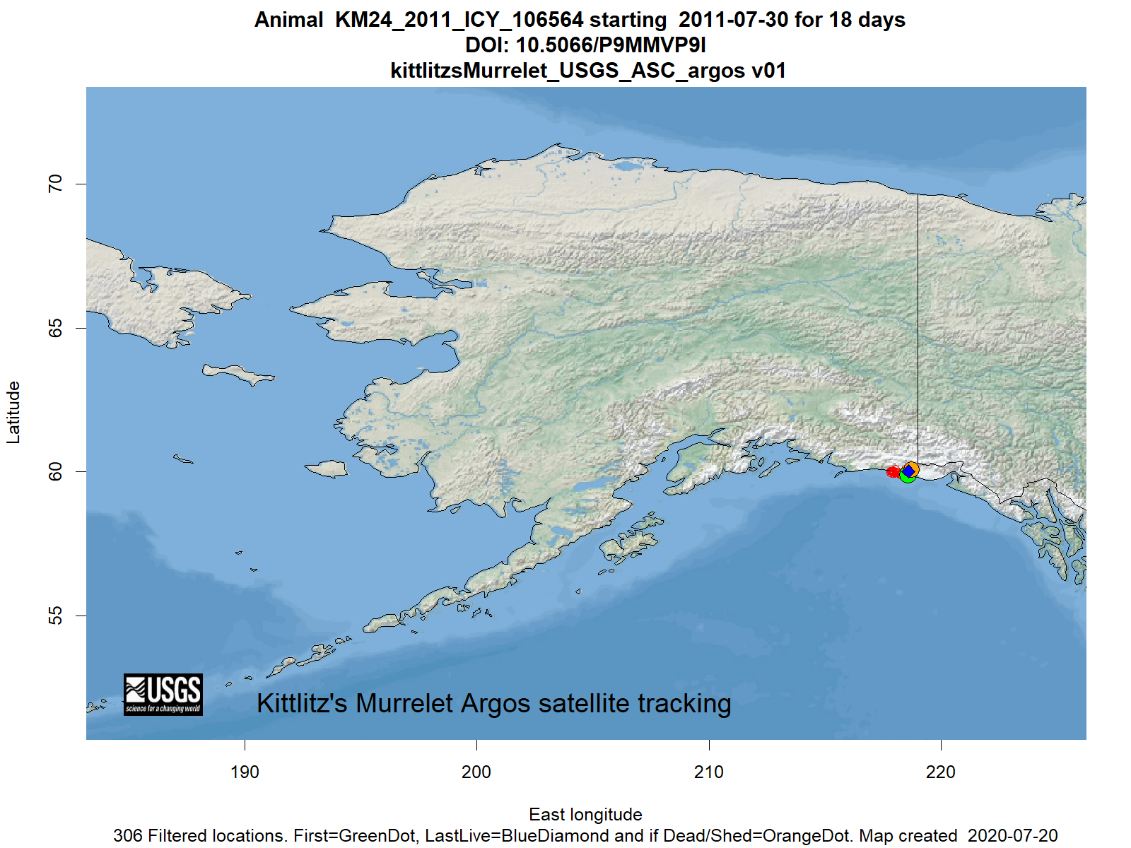 Tracking map for species KM24_2011_ICY_106564