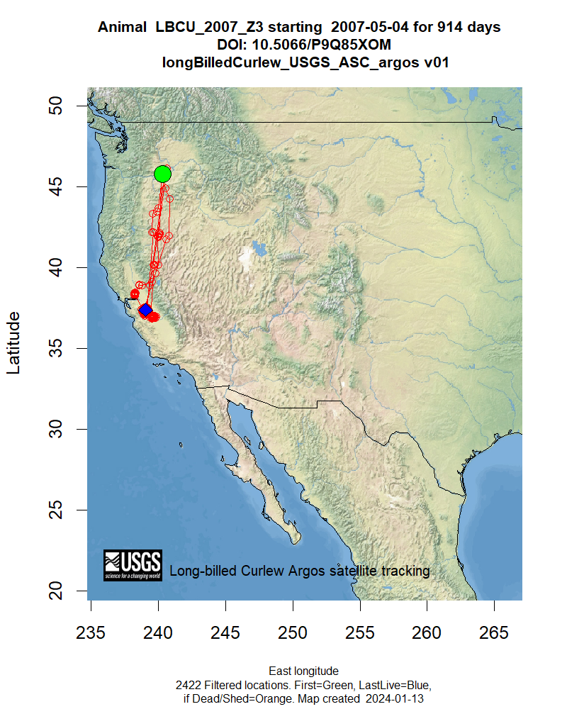 Tracking map for species LBCU_2007_Z3