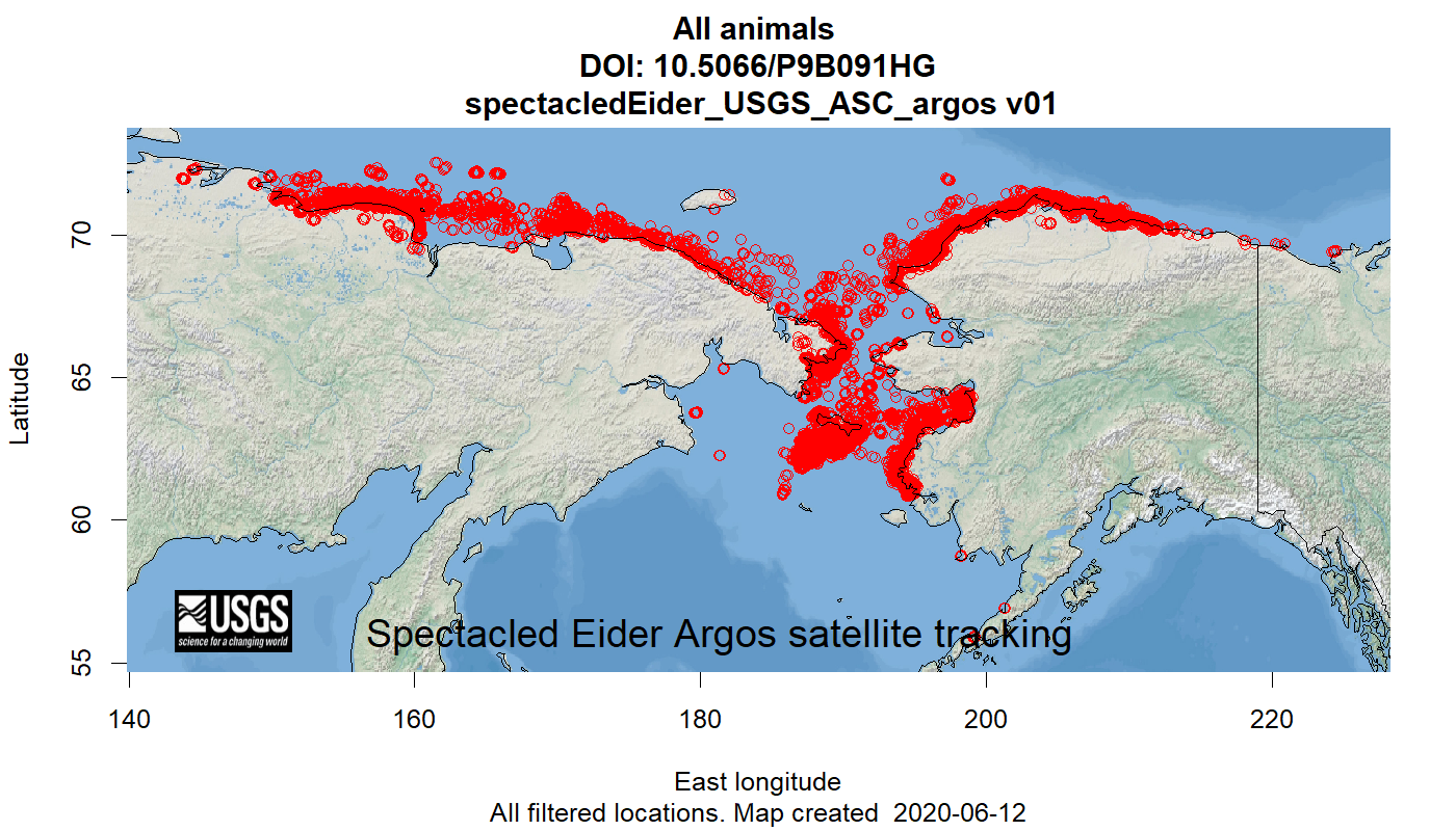 Telemetry map for all Spectacled Eider Tracking Maps and Data Visualizations species