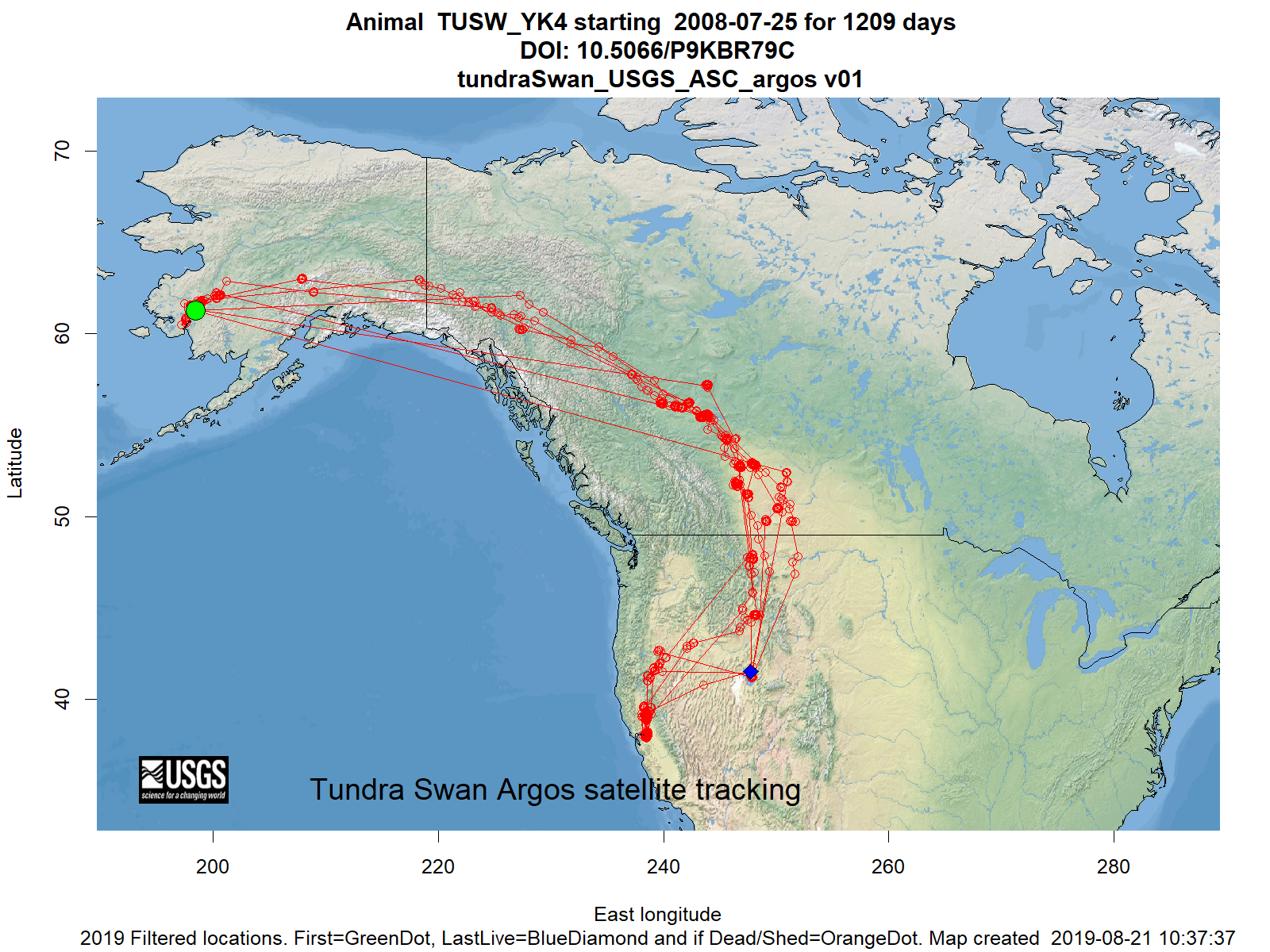 Tracking map for species TUSW_YK4