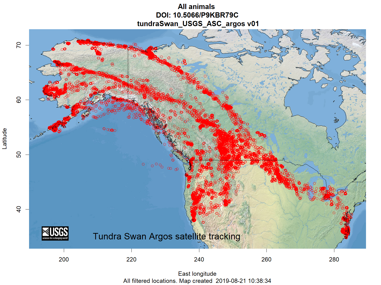 Telemetry map for all Tundra Swan Tracking Maps and Data Visualizations species